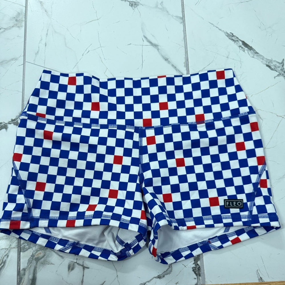 Fleo Blue and Red Checkered Shorts